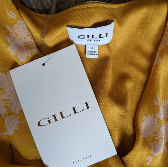 Gilli Floral Mustard Mini Faux Wrap Dress - Picture 6 of 6